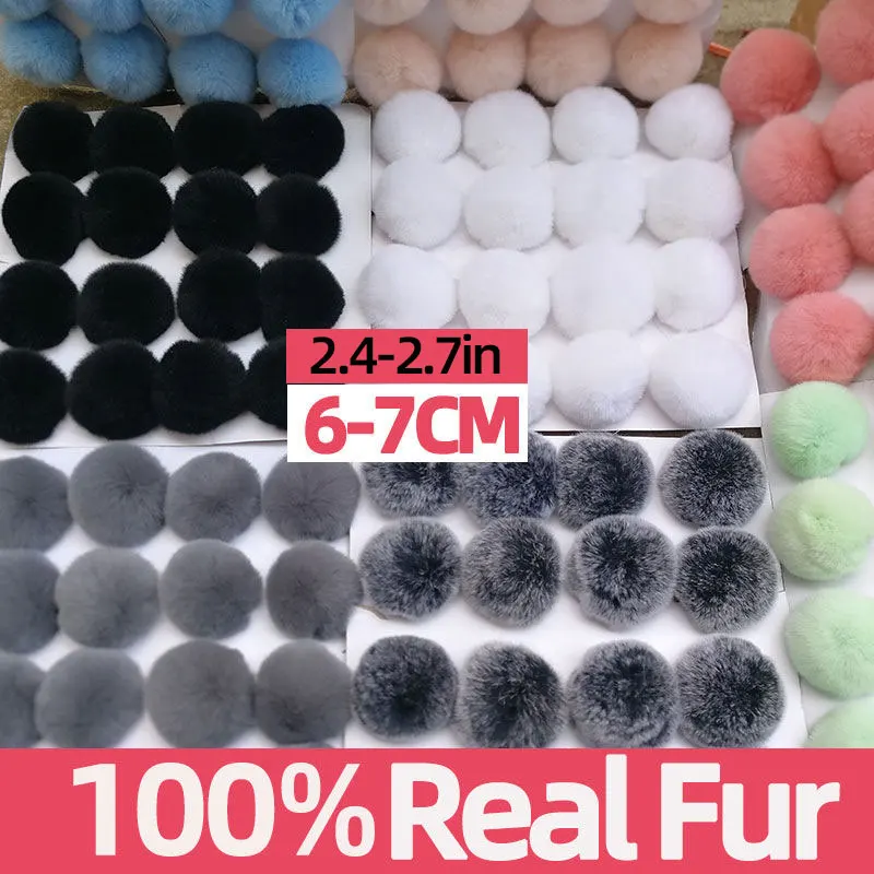 40 Colors 6CM/2.4in Handmade Fluffy Pompon Pompones Manualidades Charms PomPom Real Rabbit Fur Pom Pom Keychains DIY Accessories