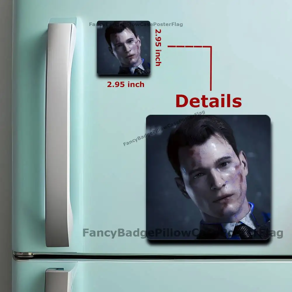 Фото Магнит на холодильник Connor D-Detroit Become Human, 75 мм, квадратные наклейки, персонализированные стикеры для украшения холодильника, стен и дверей №3