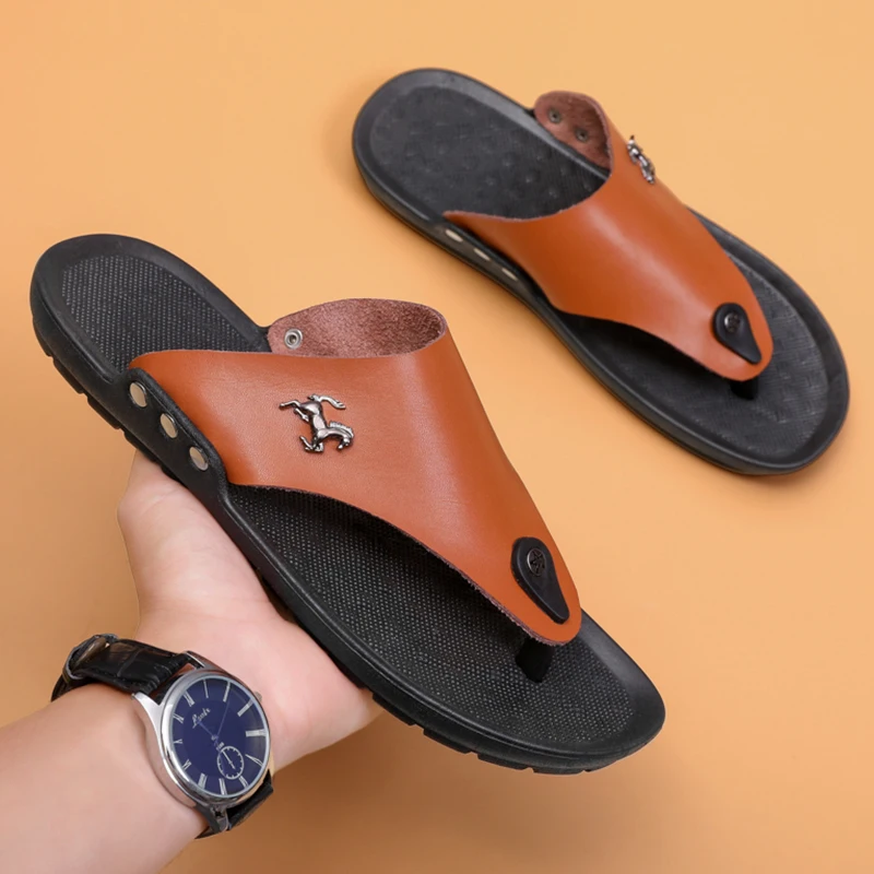 

Slippers Summer Flip-Flops for Men Beach Slippers Outdoor Brown Sandals New Comfortable Shoes Non-Slip Bathroom Shoes Men Slides