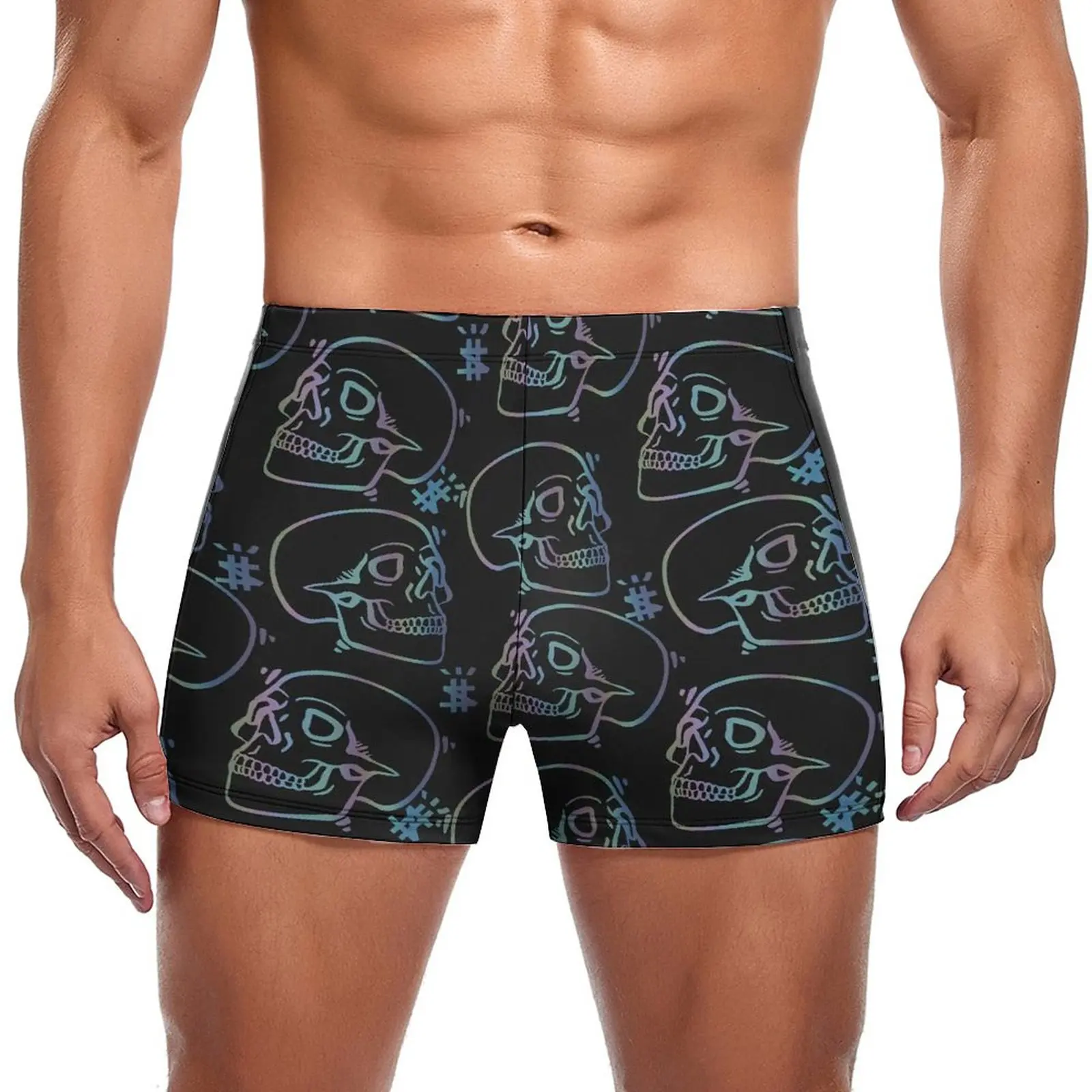 

Skull Graphic Swimming Trunks Colorful Skulls Print Training Trending Swim Shorts Elastic Large Size Men Swimsuit