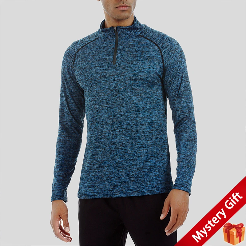 

Men Stand Collar Long Sleeve Tee Shirt Autumn Half Zipper Fitness Sportswear t shirt Basketball Running compression clothing