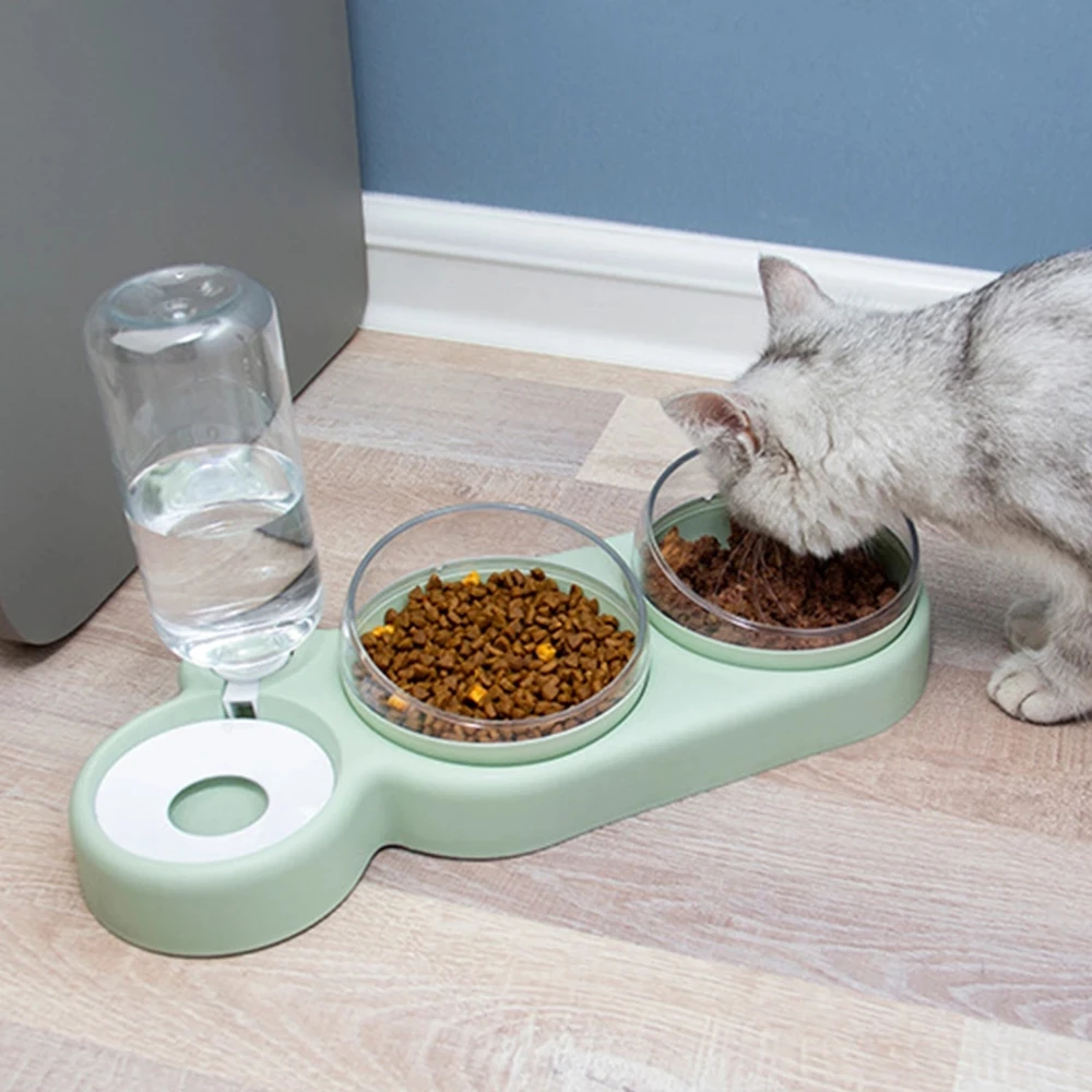 

Pet Cat bowl 360 rotate with water bottle Feeder for Cats Protect Spine Cat Food bowl 2 in 1 Water Dispenser Pet Products