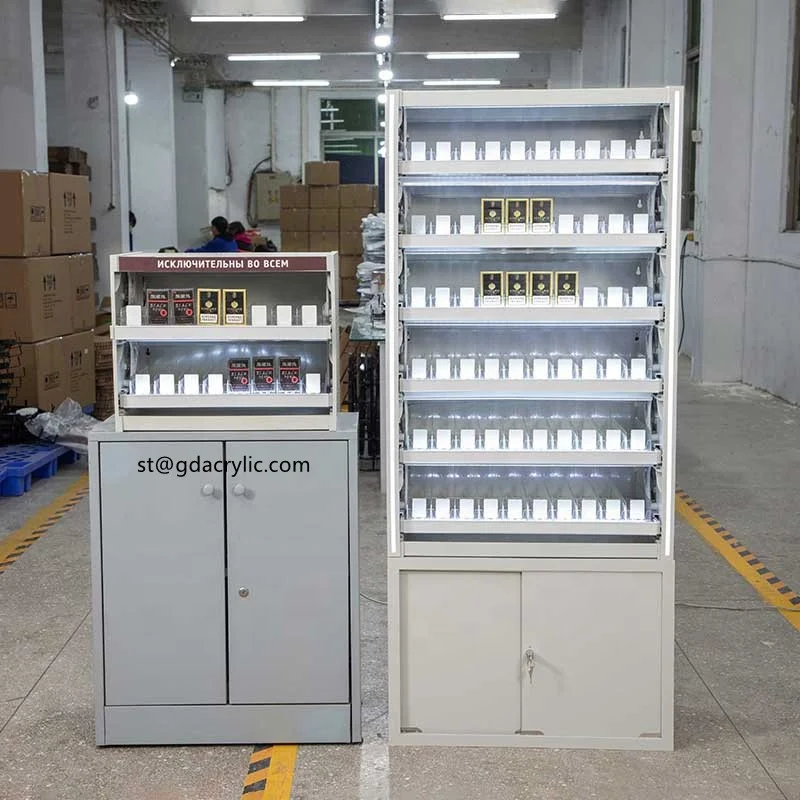 

Custom ABS Material Cigarette Display Rack Cabinet With Doors And Light