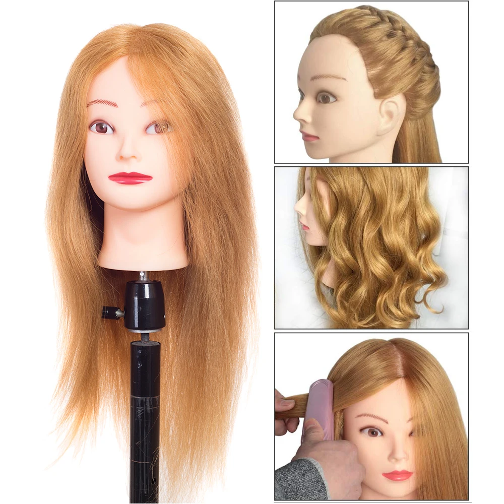 Mannequin Head with 85% Real Human Hair for Dolls Hairstyles Professional Styling Hairdressing Barber Training Heads 60cm