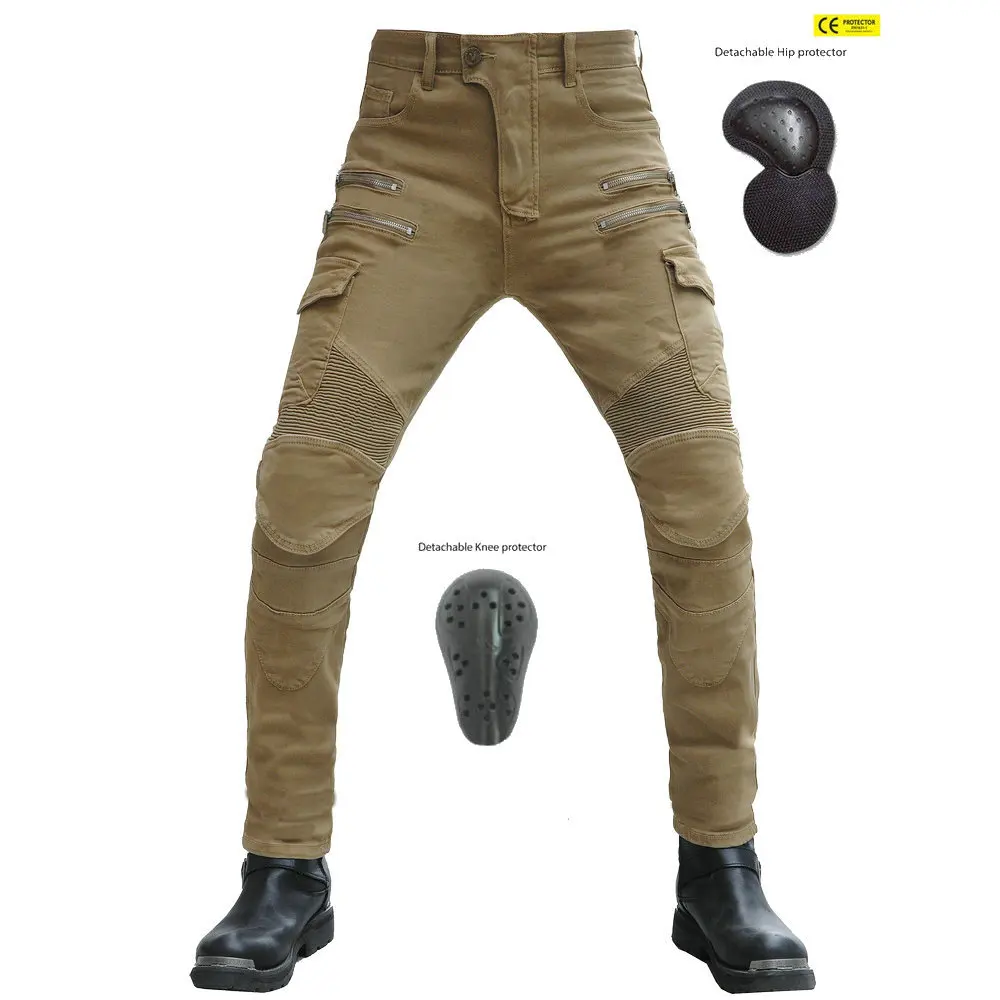 2022 New Khaki Motorcycle Pants for Men Black Moto Jeans Zipper Protective Gear Blue Motorbike Trousers Motocross Motor Pants