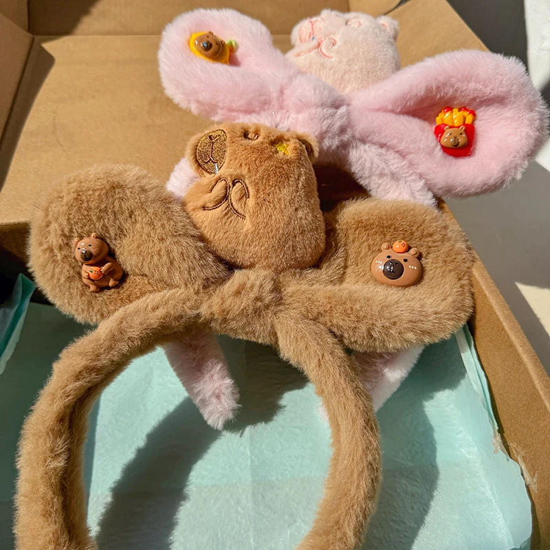 Мультяшная капибара для мытья лица повязка волос милая плюшевая кукла на голову