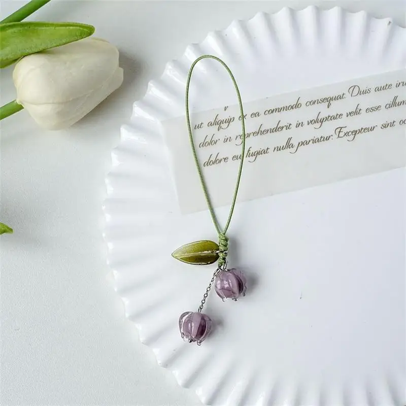 Handmade Creative Tulip Flower Keychain Distinctive Trendy Short Mobile Phone Hand Rope Pendant Decoration Accessories