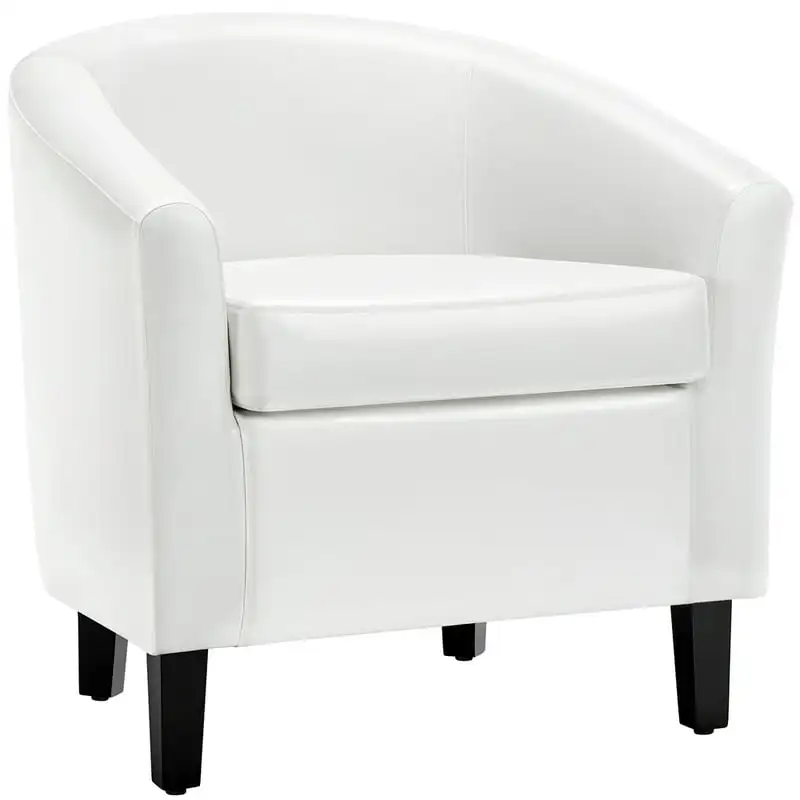 

Faux Leather Upholstered Barrel Arm Accent Tub Chair, White
