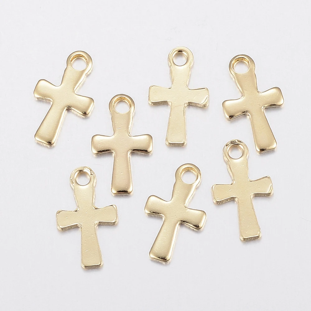 

10PCS 304 Stainless Steel Tiny Cross Charms Golden 12x7x0.8mm Hole: 1.5mm