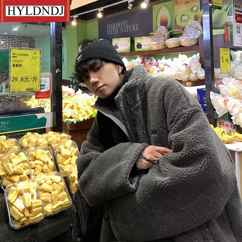 Men's New Pu Leather Cotton Padded Clothes Ruffian Handsome Lamb Cashmere Double-Sided Cotton Padded Clothes Ins Chao Brand