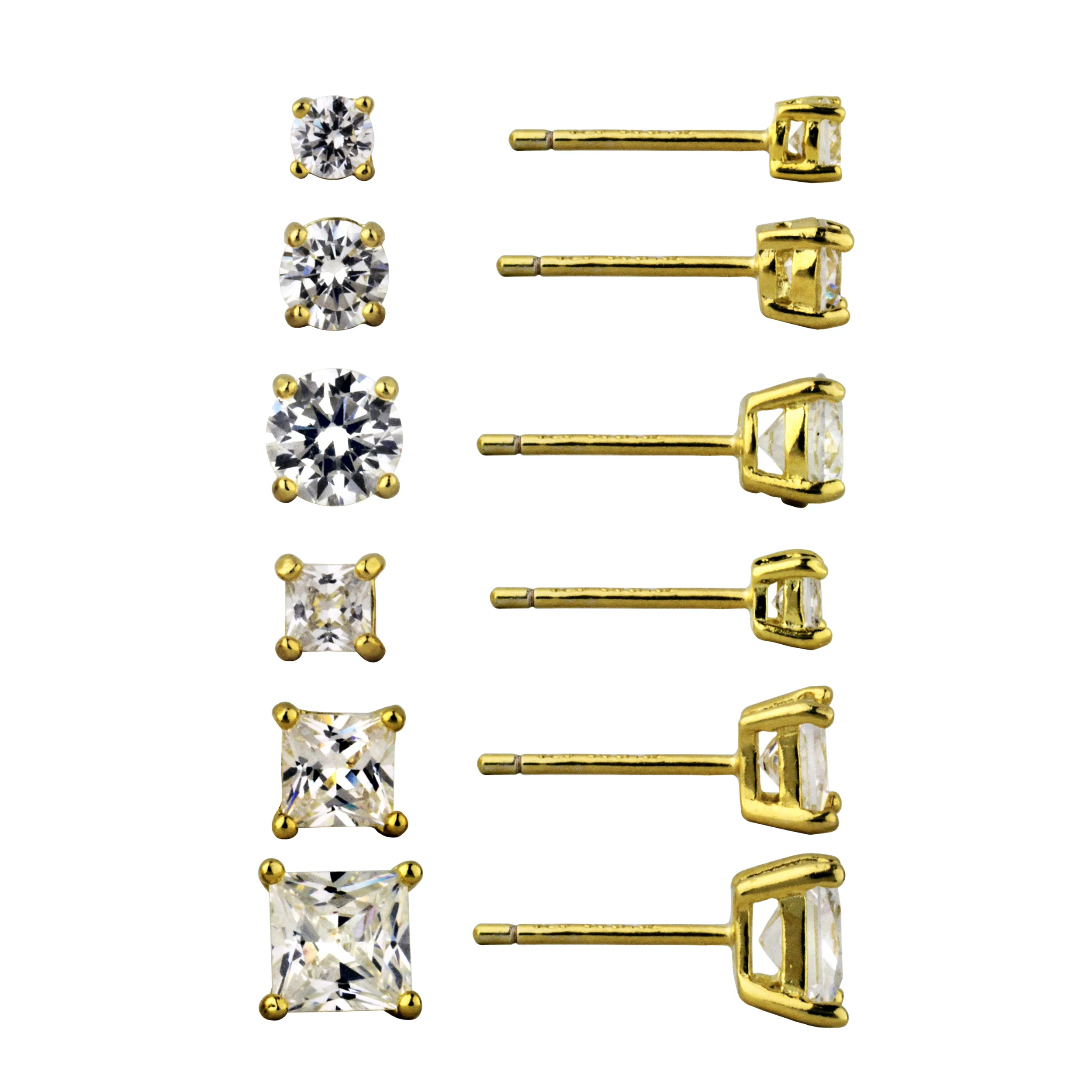 

14K Gold over Silver 6 Pair Simulated Earring Set