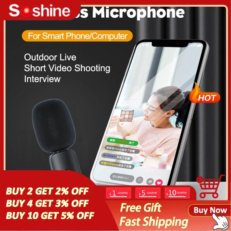 

Phone Microfonoe Live Streaming Wireless Portable Audio Video Recording Mini Mic for iPhone Android Live Broadcast Gaming