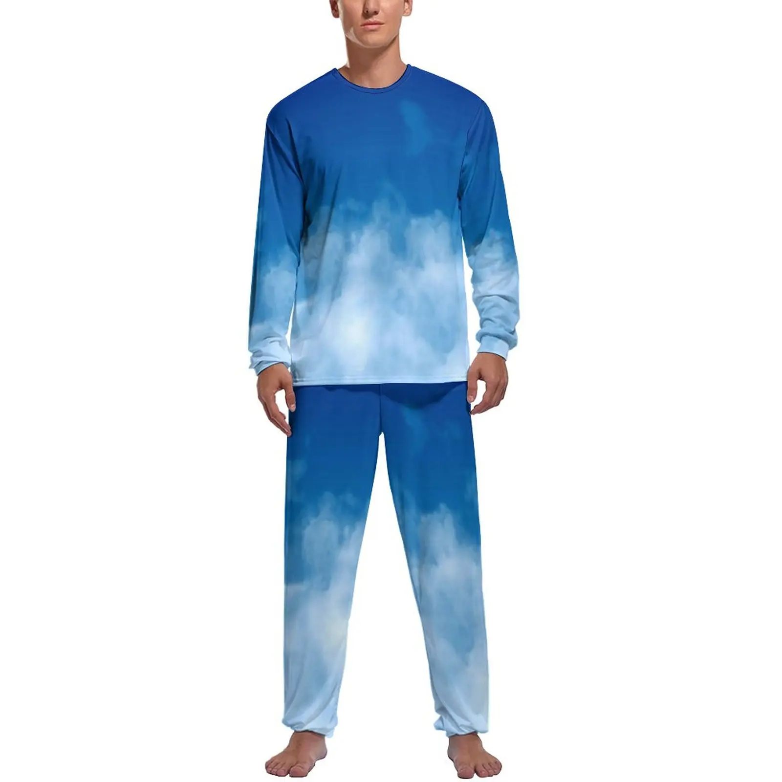 

Soft Cloud Pajamas Long Sleeves Deep Blue Sky Print 2 Pieces Room Pajama Sets Spring Male Graphic Cute Nightwear