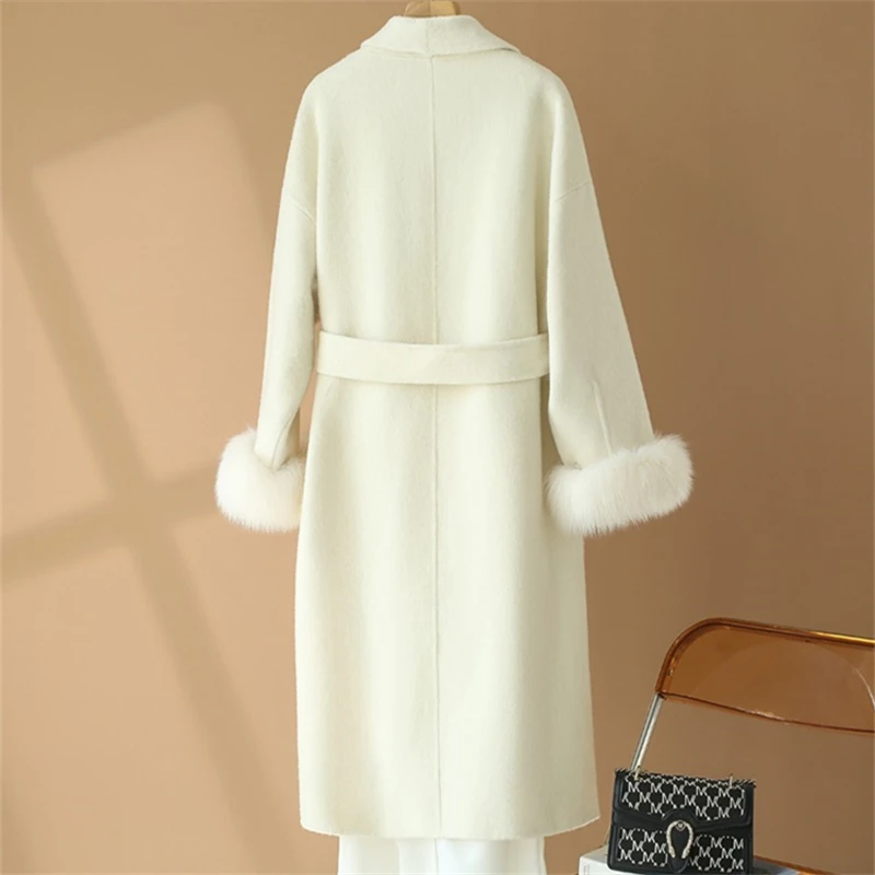Новинка 2024 осенне-зимнее двухстороннее пальто из натуральной шерсти Женское