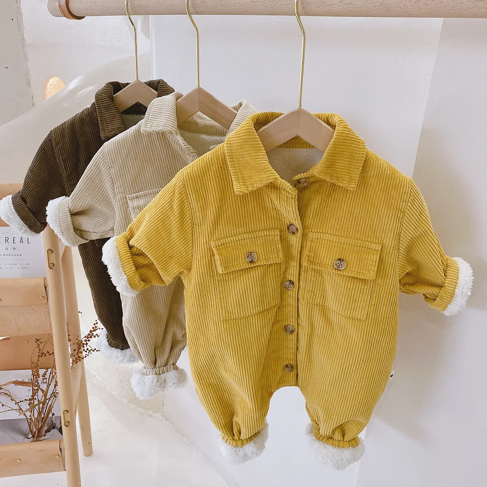 

Toddler Baby Boys Corduroy Rompers Winter Thicken Newborn Warm Jumpsuit Baby Girls Clothes Fleece Romper Outfit Infant Clothes