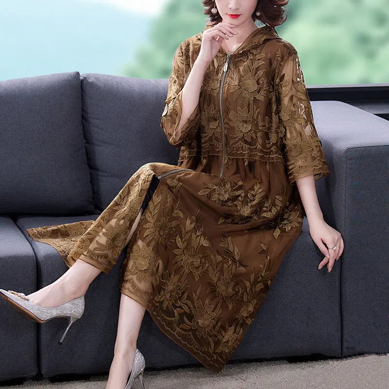 

2022 Spring and Autumn Ankle-Length Dress Hooded Casual Women Dress Loose Embroidery Vacation Holiday Women Clothing K161