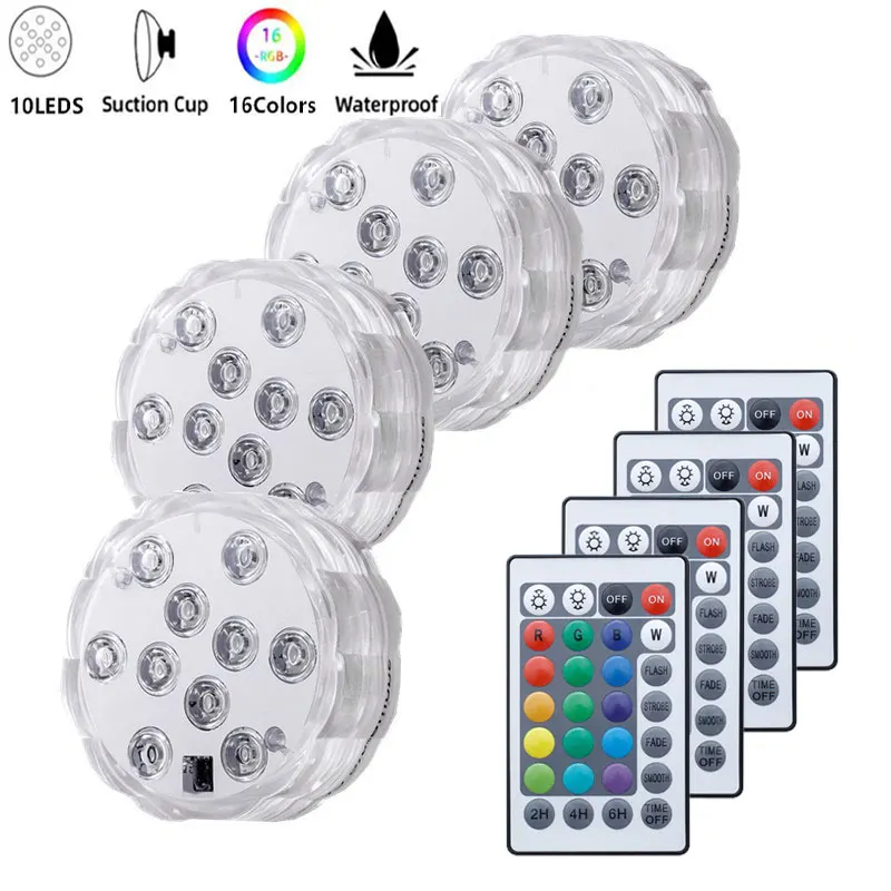 

10leds RGB Submersible Light Underwater LED Night Light Swimming Pool Light for Outdoor Vase Fish Tank Pond Disco Wedding Party