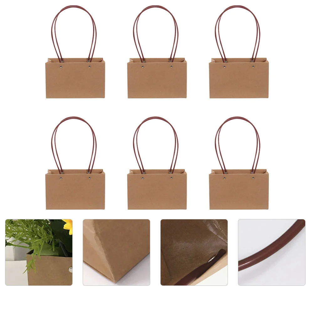 

6 Pcs Paper Bag Flower Gift Bags Kraft Handbag Goodie Favors Paperboard Present Kids Box