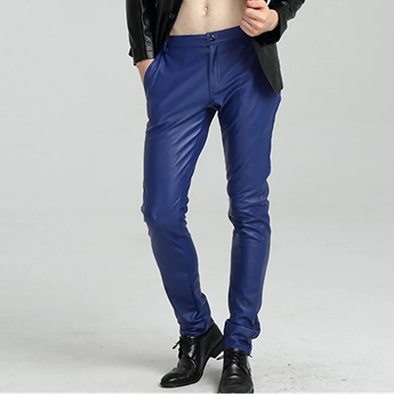 

Новинка 2022, мужские брюки из искусственной кожи со средней посадкой, черные повседневные мужские прямые брюки