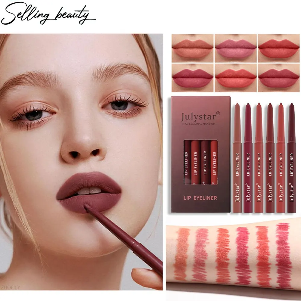 

6 Pcs In Lipstick Pencil Set Waterproof Moisturizing Lipstick Pencil Matte Lip Gloss Rotating Lip Line Set Cosmetics Wholesale
