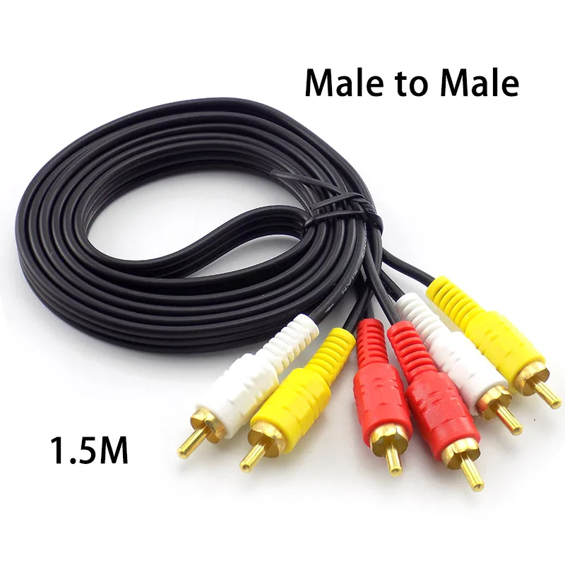

1.5M 3 RCA Male to Male Jack Plug Music Audio Video AV Connector Cable 3X RCA Retail Cord for TV Sound Speakers