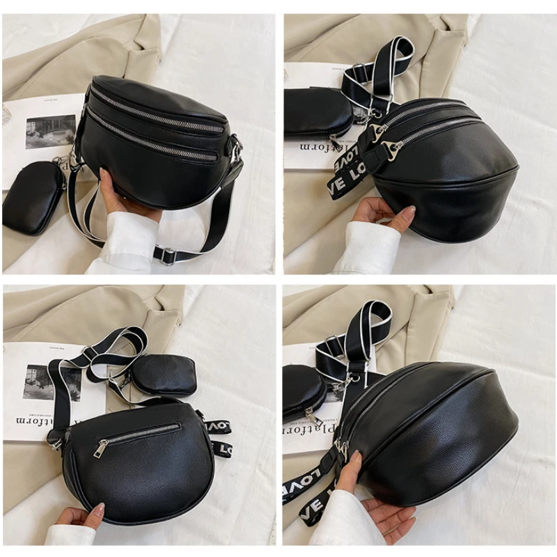 New Wide Strap Crossbody Bag For Women Soft Leather Women's Messenger Bags Large Ladies Sling Saddle Bags Female Shoulder Bag