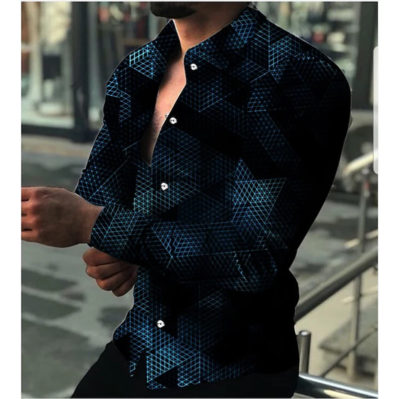 

Luxury Fashion Men Shirts Oversized Casual Shirt Lattice Print Long Sleeve Tops Men's Clothes Prom Cardigan Blouses High Quality
