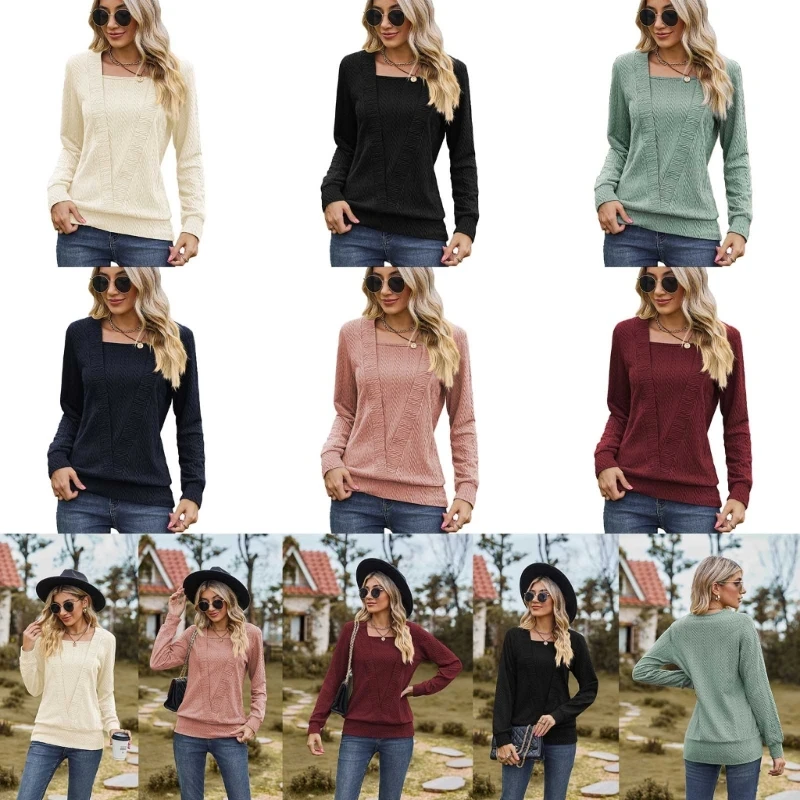 

Женские легкие рубашки с квадратным вырезом, повседневные пуловеры с длинным рукавом, туники, топы