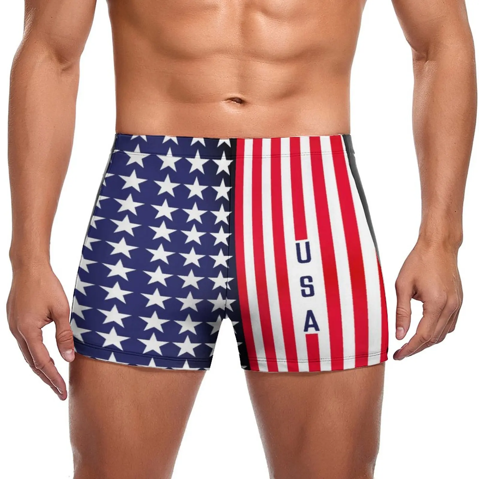 

USA American Flag Swimming Trunks Patriotic Modern Stars Stripes Quick Dry Print Swim Boxers Large Size Beach Man Swimwear