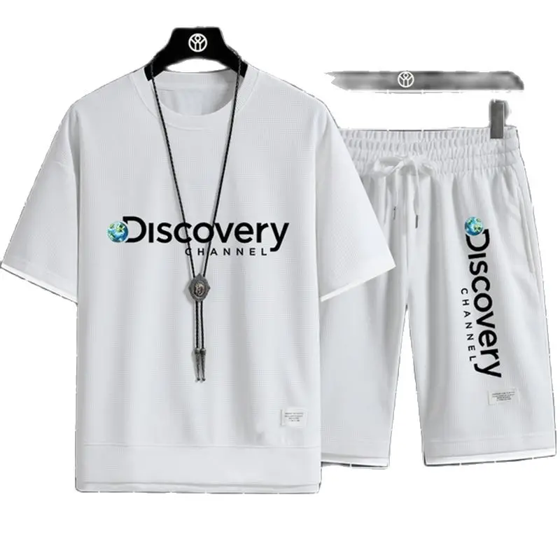 

Men's Short Sleeved Sportswear, T-Shirt And Shorts, Casual Sportswear, Fashionable Street Clothes, 2 Sets, Summer