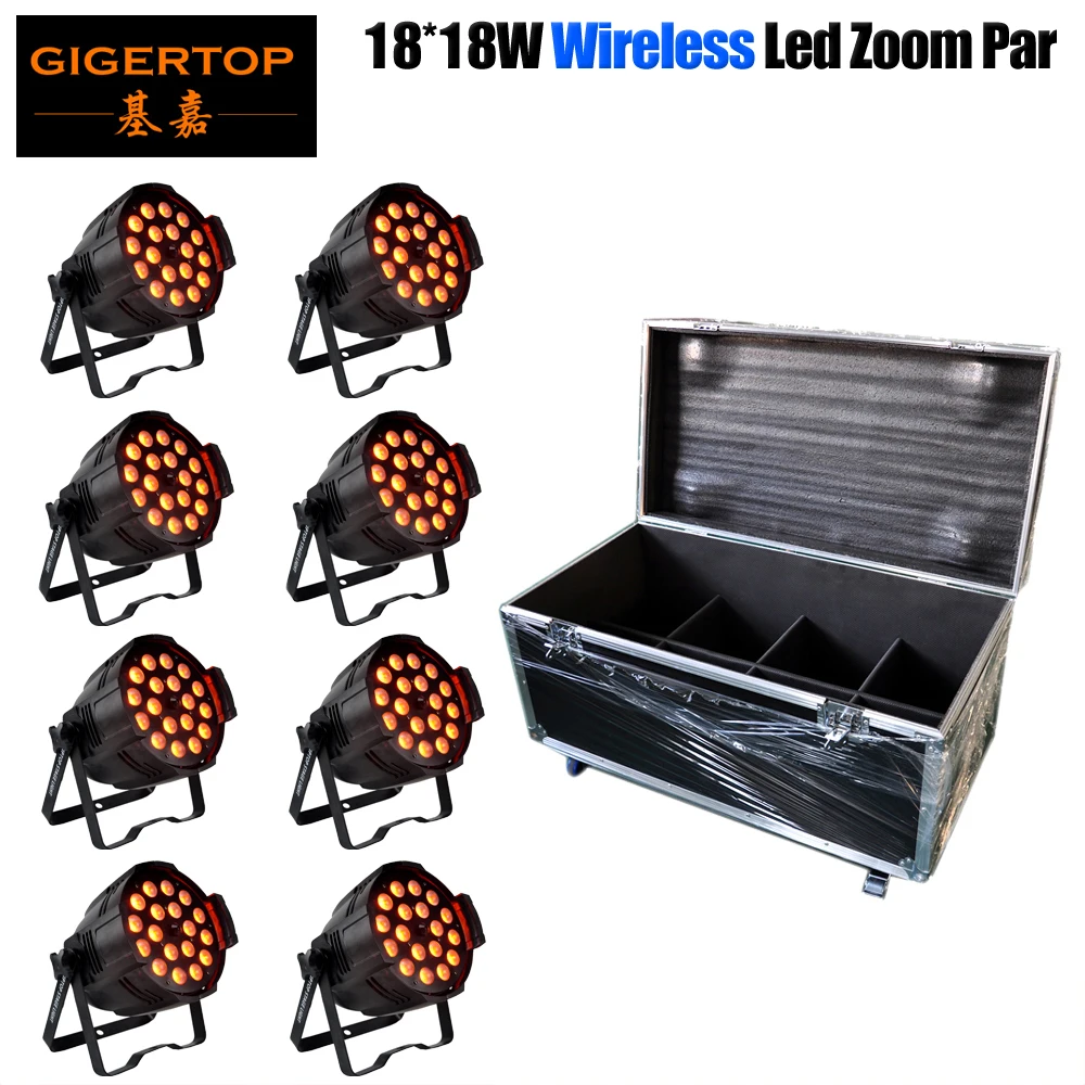 

8IN1 Flightcase Pack 18 x 18W RGBWA UV Led Par 64 Cans Zoom+Wireless Control DJ DMX Background Stage Sound Activated Stand Lamp