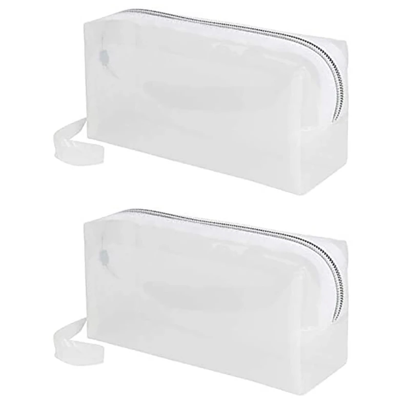 

2X Large Transparent Pencil Case Zipper Cosmetic Jelly Pencil Case Student Stationery Box For Daily Office