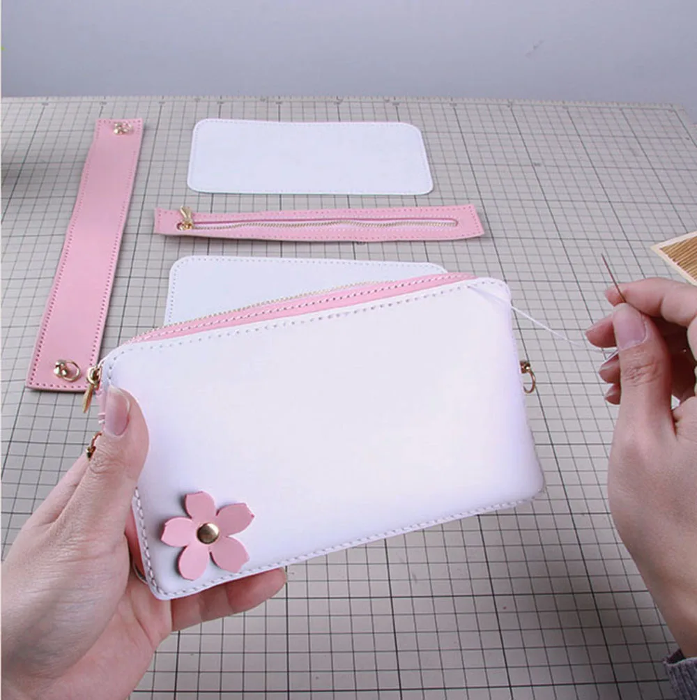 

Сакура цветок Портативный кожаный DIY Материал набор для монет кошелек сумка для карт ручной работы 0743