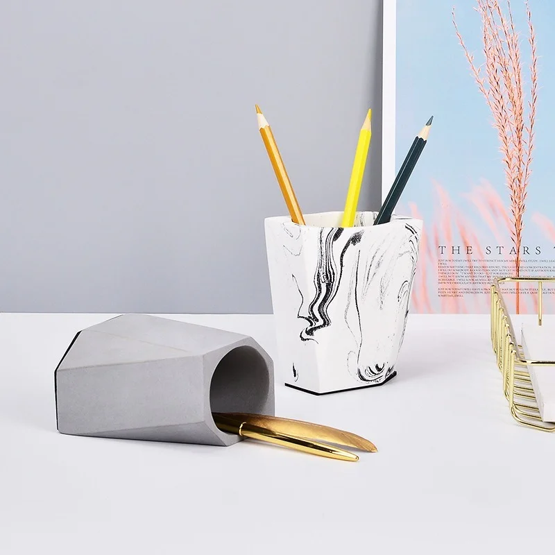 

Geometric Cement Pen Holder Multifunctional Simple Makeup Brush Storage Bucket Desktop Creative Personality Vase Ornament