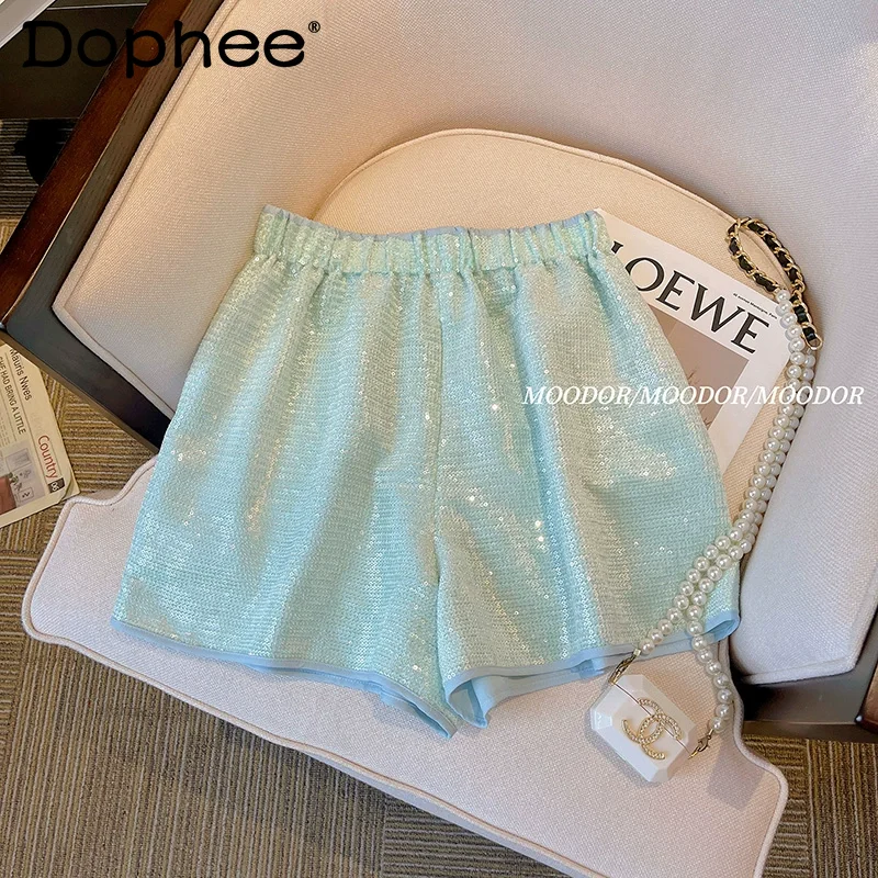 

Glitter Classic Style Casual Shorts Women's Clothing Summer 2023 New Ladies High-End Temperament Design Wide-Leg Short Pants
