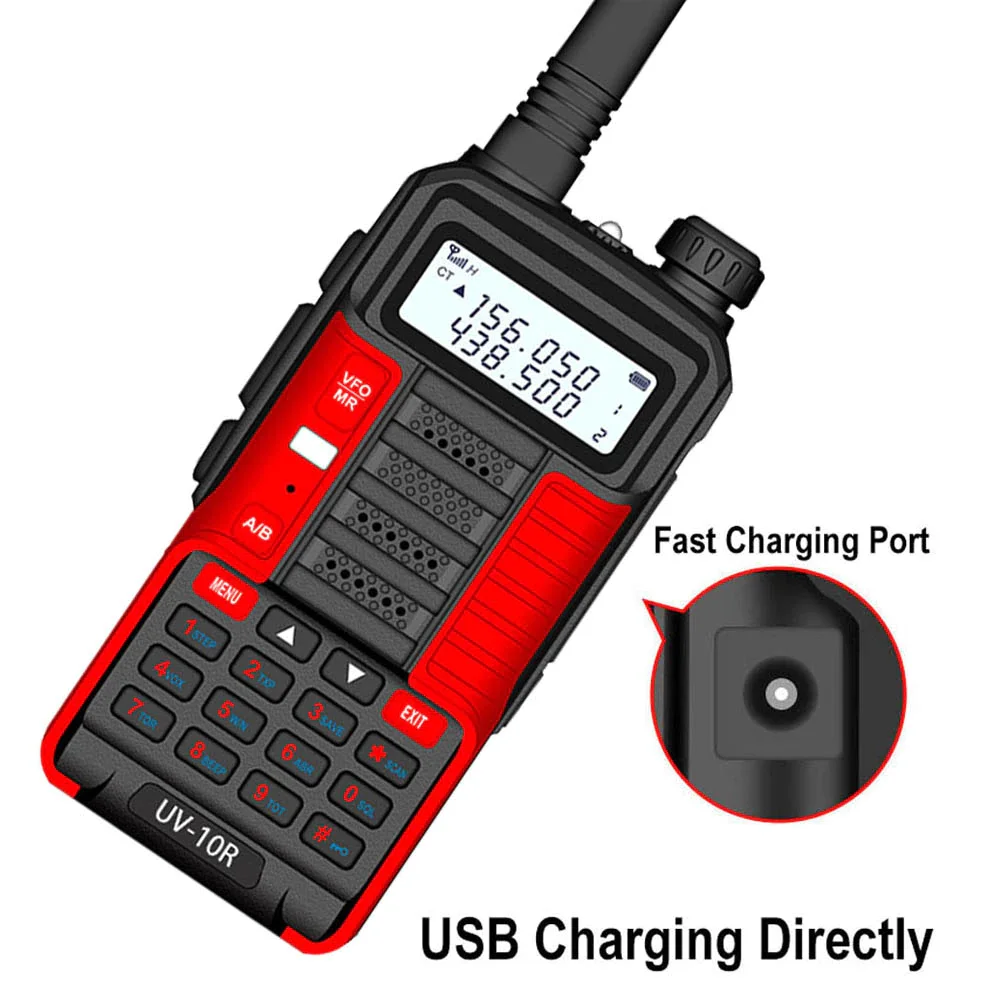 BaoFeng Walkie Talkie UV-10R V2 Two Way CB Radio Transmitter Long Range UV10R V2 128CH VHF UHF 136-174Mhz 400-520Mhz Dual Band