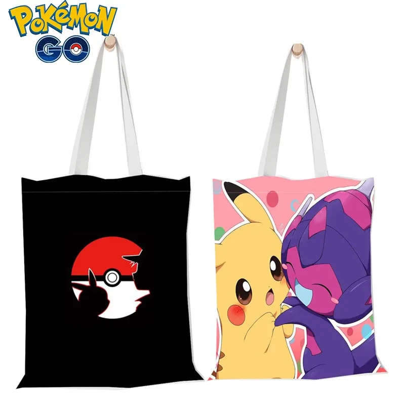 

Anime Pokemon Tote Bags for Women Cartoon Print Psyduck Pikachu Poke Ball Canvas Handbags 35x40cm Shopping Bag Kids Gifts