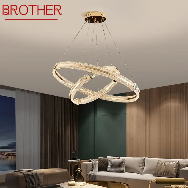 

BROTHER Nordic Chandelier Led 3 Colors Creative Light Luxury Ring Pendant Lamp Home Living Dining Room Bedroom Fixtures