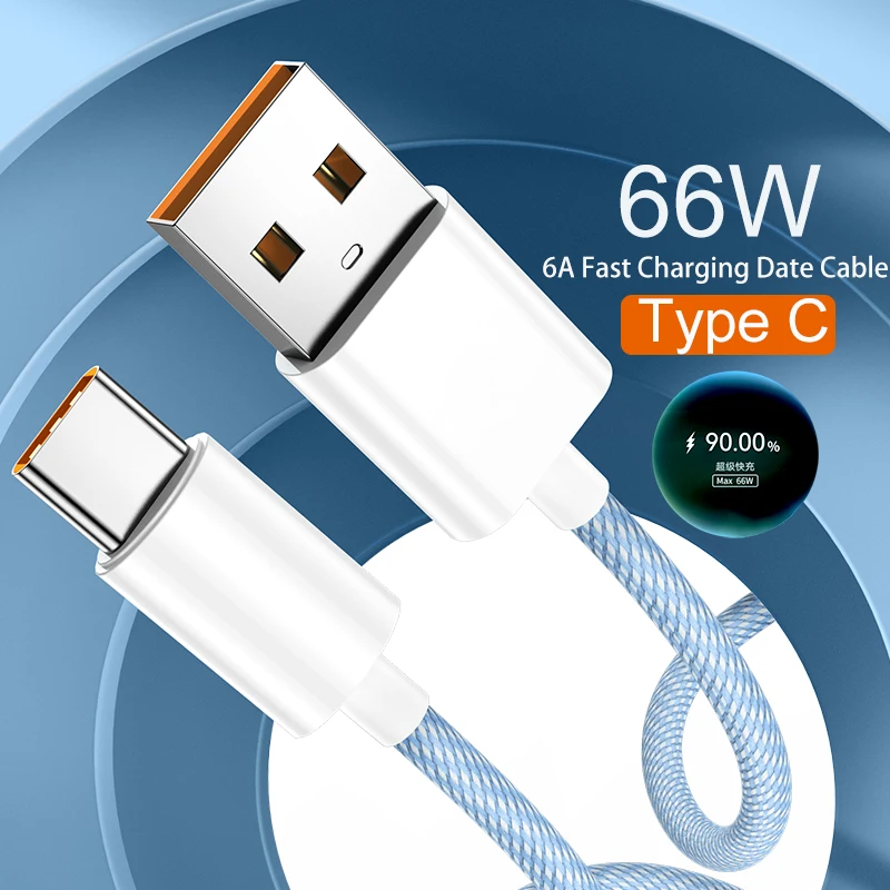 66W 6A USB Type C Cable Fast Charging Cable For Xiaomi Huawei Samsung OPPO Mobile Phone Power Bank Usb C Cable Charger USB Cable
