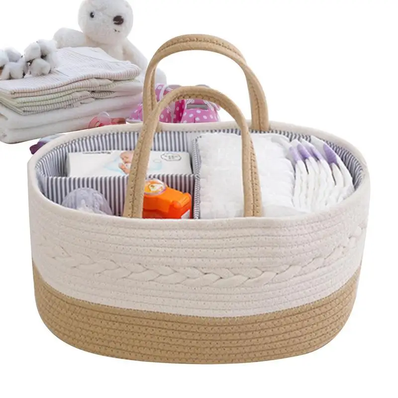 

Toddler Diaper Basket Divided Nursery Essentials Container Portable Diaper Basket Bin With Handle For Outdoors Home Road Trip