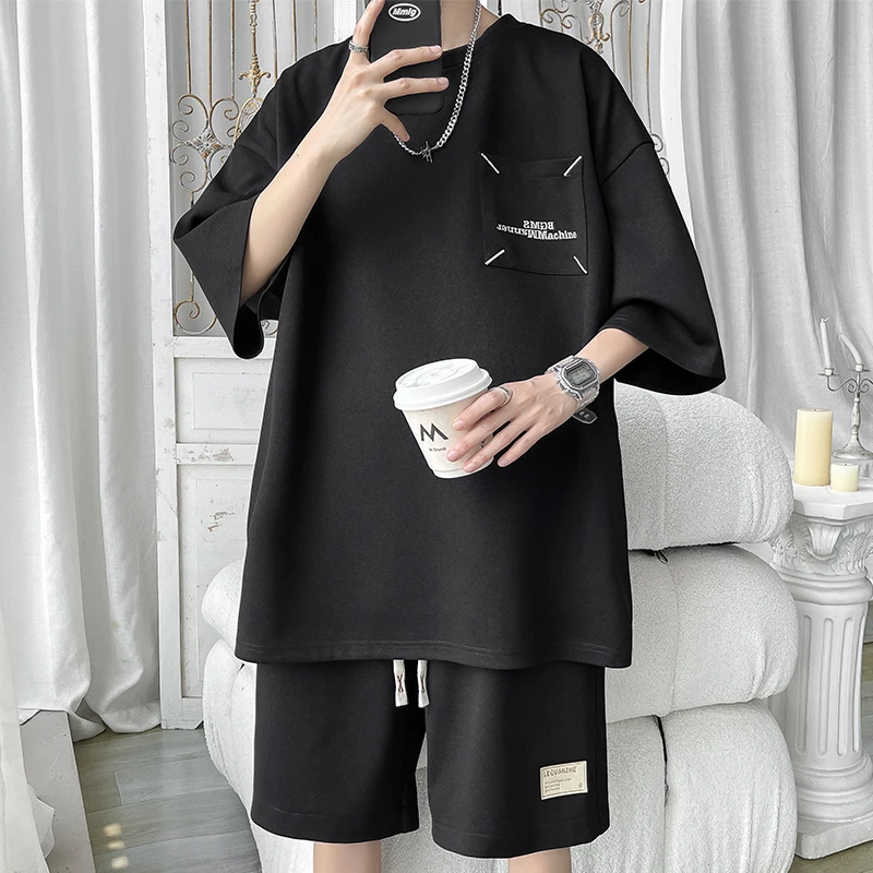 

Privathinker Summer Mens Shorts Sets Homeware Casual Short Sleeve Tops Large Size Suit For Man Pockets Design Male Clothing