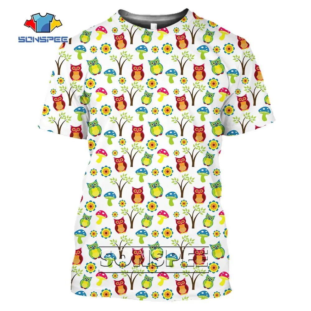 Футболка Мужская/женская с 3D-принтом Совы и птиц коротким рукавом