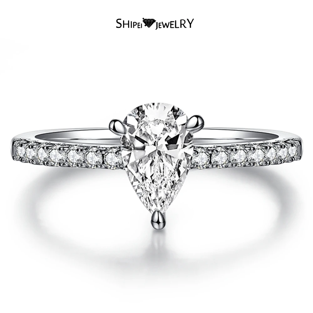 

Shipei 100% 925 Sterling Silver 3EX D Color Pear Cut Real Moissanite VVS1 Diamonds Gemstone Ring Wedding Engagement Fine Jewelry