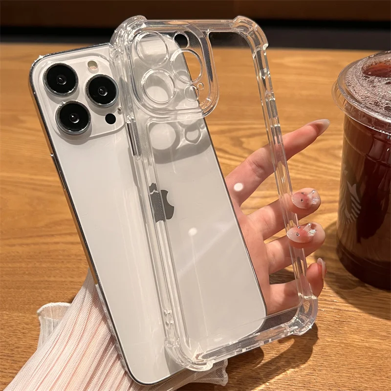 Фото Роскошный противоударный прозрачный жесткий акриловый чехол для iPhone 14 13 12 11 Pro Max X XR XS 7 8 Plus, мягкий силиконовый бампер, прозрачный чехол №2