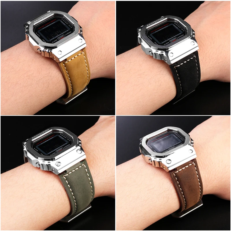 Vintage Watch Band Strap For Ca-sio DW5600 DW-5600 GW-B5600 GW-M5610 GA 110 100 120 GA2100 Modified Frosted Leather Watchband