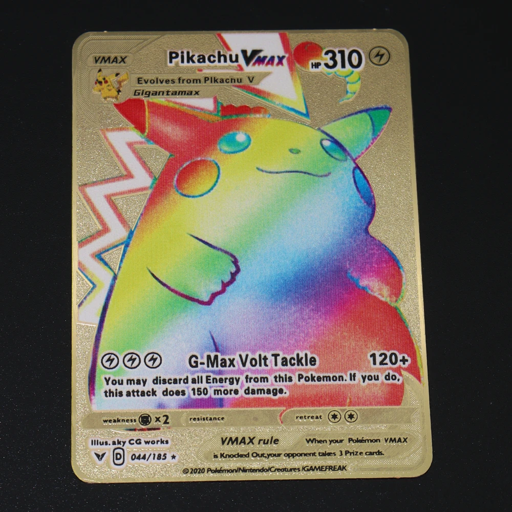 

2022 Latest Pokemon Vmax Flash Gx Shiny Gold Metal Card Pikachu Charizard Game Label Team Battle Carte Christmas Children's Toys