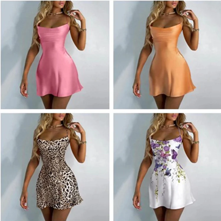 

Summer Print Elegant A Line Satin Party Club Dress Plus Size Sleeveless Bodycon Short Mini Dress Women