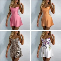 summer print elegant a line satin party club dress plus size sleeveless bodycon short mini dress women