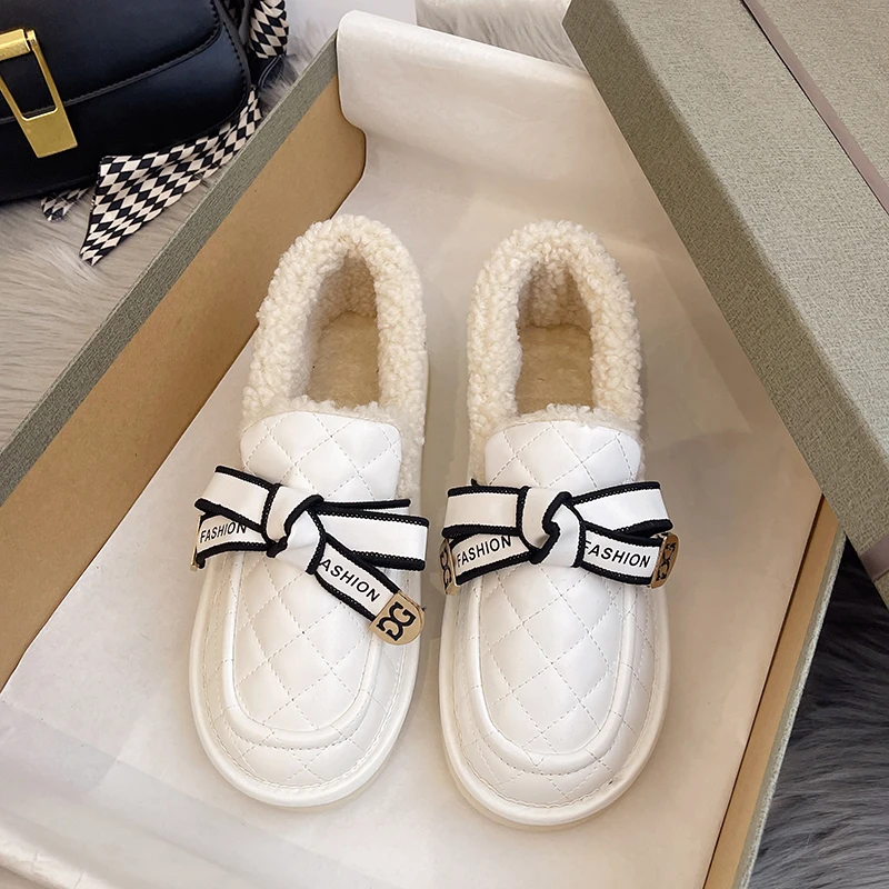 

2021 Women's Shoes Peas Shoes New Winter Snow Round Toe Thick Bottom Plus Velvet Thick Warm Cotton Shoes Plus Velvet Loafers