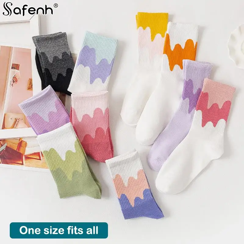 

1 Pair Fashion Autumn Winter Women Cotton Warm Socks Spring Lady Graffiti Ladies Candy Color Middle Tube Socks For Women